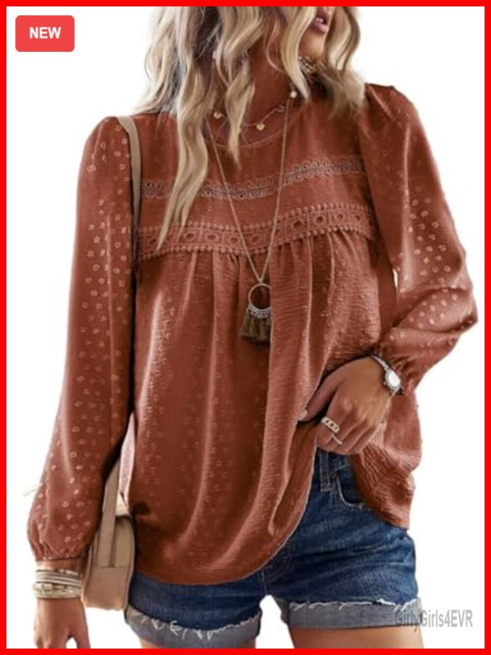 Womens Crochet Lace Boho Tunic Top Long Sleeve Casual Blouse